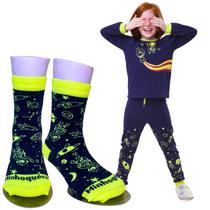 Kit Meias Macias Pijama Interativo, Brilha No Escuro Algodão Confortável, Macio, Roupa de Dormir com Meia