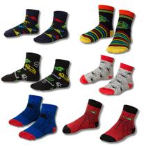 Kit Meias Menino Infantil 06 Pares Coloridas Aranha Dinossauro Game Resistente Alta Qualidade Dallf Kit Meias Menino Infantil 06 Pares Coloridas Aranha Dinossauro Game Resistente Alta Qualidade Dallf
