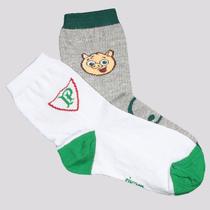 Kit Meias Palmeiras Escudo Cano Médio 2 Pares Infantil Branca e Cinza