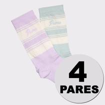 Kit Meias Puma Cano Longo 4 Pares Feminina Lilás e Verde Kit Meias Puma Cano Longo 4 Pares Feminina Lilás e Verde