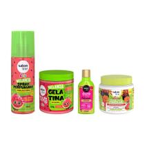 Kit Melancia com Spray + Creme para Pentear 500gr + Gelatina + óleo Reparador