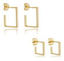 Kit Melanie - Kit dois Brincos Argola Quadrada P e M banhados em ouro 18k Kit Melanie - Kit dois Brincos Argola Quadrada P e M banhados em ouro 18k