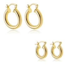 Kit Melina - Kit 2 Brincos Argola Tubo Fecho Italiano P M Banhado em Ouro 18k