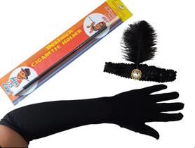 Kit Melindrosa Tiara Cigarrete Luva Festa Fantasia Carnaval Kit Melindrosa Tiara Cigarrete Luva Festa Fantasia Carnaval