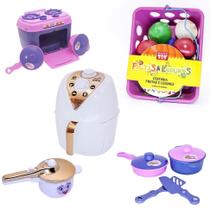 Kit Menina Infantil Cozinha Fogão Panelas Air Fryer 22 Peças