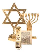 Kit Menorá Fé + Estrela Davi + Mezuzá 12 Tribos + Pergaminho