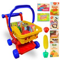 Kit Mercadinho Cozinha Infantil Carrinho Brinquedo De Menina