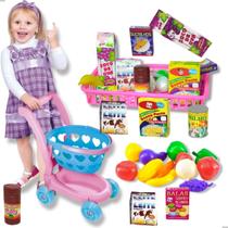 Kit Mercadinho Infantil + Carrinho De Compra hortifruti 26 peças