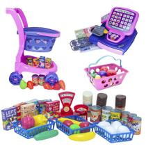 Kit Mercadinho Rosa Menina Comidinhas Registradora 71pç Kit Mercadinho Rosa Menina Comidinhas Registradora 71pç