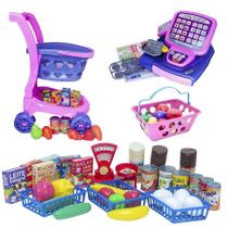 Kit Mercadinho Rosa Menina Comidinhas Registradora 71pç