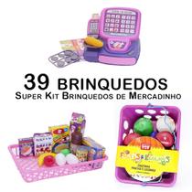 Kit Mercado Infantil Caixa Registradora Comida Cestinha 39pç