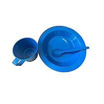 Kit Merenda Escolar Azul Prato Colher Caneca Plástica 300 ML - 25 Pçs