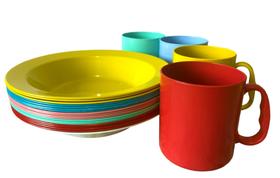 Kit merenda escolar cantina copo prato grande fundo varias cores plastico reforçado não quebra 450ml