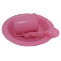 Kit Merenda Escolar Prato Colher Caneca plástica Rosa - 12 pçs