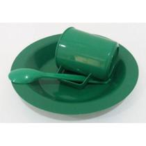 Kit Merenda Escolar Prato Colher Caneca plástica Verde - 12 pçs Kit Merenda Escolar Prato Colher Caneca plástica Verde - 12 pçs