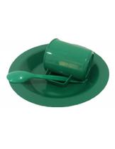 Kit Merenda Escolar Verde Prato Colher Caneca Plástica 300 ML - 100 Pçs