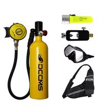Kit Mergulho Cilindro 1L com Snorkel Óculos Colete Bolsa Lanterna e Adaptadores Inclusos