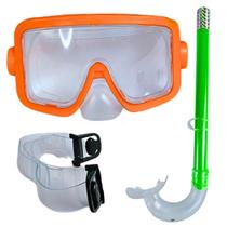 Kit Mergulho Infantil Máscara Snorkel Laranja Verde Piscina Praia Castela Kit Mergulho Infantil Máscara Snorkel Laranja Verde Piscina Praia Castela