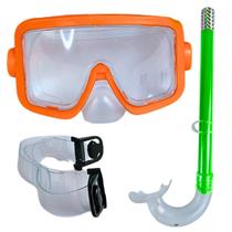 Kit Mergulho Infantil Máscara Snorkel Laranja Verde Piscina Praia Castela