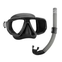 Kit Mergulho Seasub 63A Mascara Snorkel Dua Pro + Respirador Spiro Com Válvula Preto/Titanio