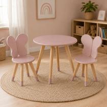 Kit Mesa 2 Cadeira Borboleta Design Infantil MDF Pinus Fosco Cor:Rosê
