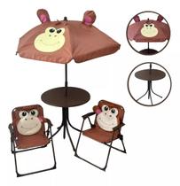 Kit Mesa 2 Cadeiras Guarda-sol Infantil Macaco Praia Camping