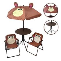Kit Mesa 2 Cadeiras Guarda-sol Infantil Macaco Praia Camping - Importway