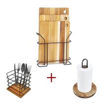 Kit Mesa 3 Tábuas + Porta Talheres + Porta Papel Toalha