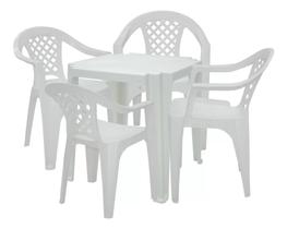 Kit Mesa + 4 Cadeira/poltronas De Plastico Jantar Bar Branca