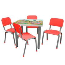 Kit Mesa Adesivada Infantil 4 Cadeiras Reforçada LG flex Vermelha
