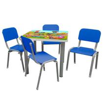 Kit Mesa Adesivada Infantil 4 Cadeiras Reforçadas LG flex Azul