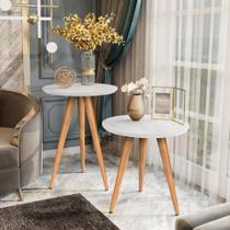 Kit Mesa Apoio e Lateral de Sofá Retrô Classic com 3 Pernas Decoração - Branco