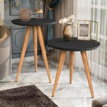 Kit Mesa Apoio e Lateral de Sofá Retrô Classic com 3 Pernas Decoração - Preto