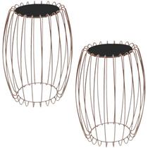 Kit Mesa Apoio Lateral 43 cm Tampo Vidro Preto Base Metal Cobre Nacc