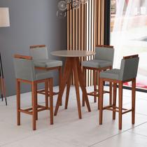 Kit Mesa Bar Gourmet com 4 Banquetas Alta Estofadas Madeira Maciça Suede Cinza CCS Kit Mesa Bar Gourmet com 4 Banquetas Alta Estofadas Madeira Maciça Suede Cinza CCS