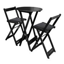 Kit Mesa Bistrô de Madeira 55cm Redonda Dobrável com 2 Cadeiras Estofadas Design Compacto - Preto