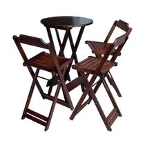 Kit Mesa Bistrô Dobrável em Madeira Maciça com 3 Banquetas Altas - Imbuia Kit Mesa Bistrô Dobrável em Madeira Maciça com 3 Banquetas Altas - Imbuia