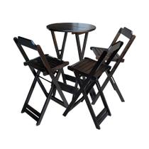 Kit Mesa Bistrô Dobrável em Madeira Maciça com 3 Banquetas Altas - Tabaco