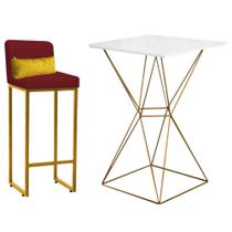 Kit Mesa Bistrô Lucca e 1 Banqueta Lucca Tampo Branco Ferro Dourado Suede Vermelho e Almofada Amarelo - Ahazzo Móveis