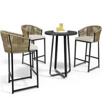 Kit Mesa Bistrô Maya Com 03 Banquetas Área Gourmet Bar Corda Náutica Sunset D04 Bege - Lyam Decor