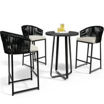 Kit Mesa Bistrô Maya Com 03 Banquetas Área Gourmet Bar Corda Náutica Sunset D04 Preto - Lyam Decor