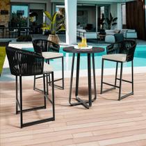 Kit Mesa Bistrô Maya Com 03 Banquetas Área Gourmet Bar Corda Náutica Sunset D04 Preto - Lyam Decor Kit Mesa Bistrô Maya Com 03 Banquetas Área Gourmet Bar Corda Náutica Sunset D04 Preto - Lyam Decor