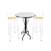 Kit Mesa Bistrô Preto Tampo Branco 2 Banquetas Branco Assento Amarelo
