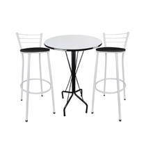 Kit Mesa Bistrô Preto Tampo Branco 2 Banquetas Branco Assento Preto Kit Mesa Bistrô Preto Tampo Branco 2 Banquetas Branco Assento Preto