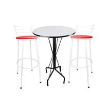 Kit Mesa Bistrô Preto Tampo Branco 2 Banquetas Branco Assento Vermelho