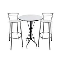 Kit Mesa Bistrô Preto Tampo Branco 2 Banquetas Cinza Assento Branco