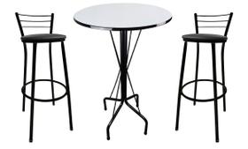 Kit Mesa Bistrô Preto Tampo Branco 2 Banquetas Preto Assento Preto
