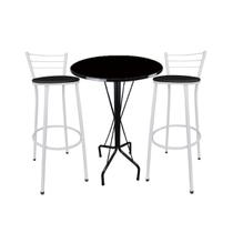 Kit Mesa Bistrô Preto Tampo Preto 2 Banquetas Branco Assento Marrom