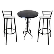 Kit Mesa Bistrô Preto Tampo Preto 2 Banquetas Preto Assento Branco Kit Mesa Bistrô Preto Tampo Preto 2 Banquetas Preto Assento Branco