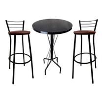 Kit Mesa Bistrô Preto Tampo Preto 2 Banquetas Preto Assento Marrom